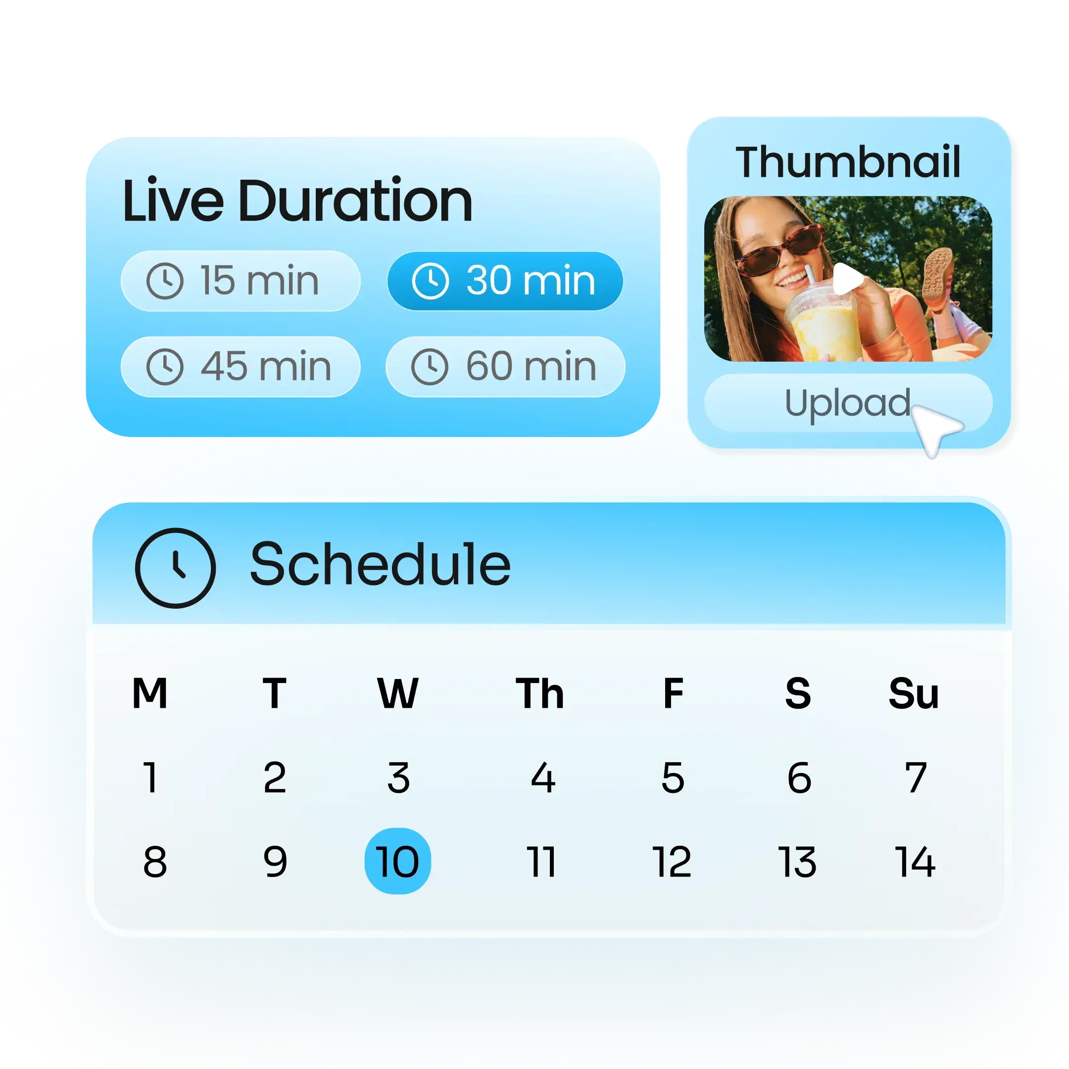 Show settings with schedule, thumbnail, and on-site appearance