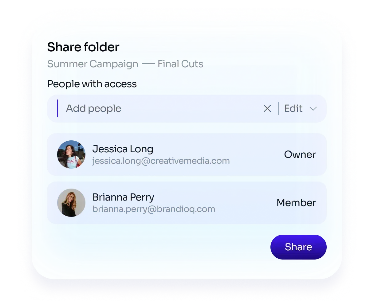 Sharing a folder with team members in Content Library