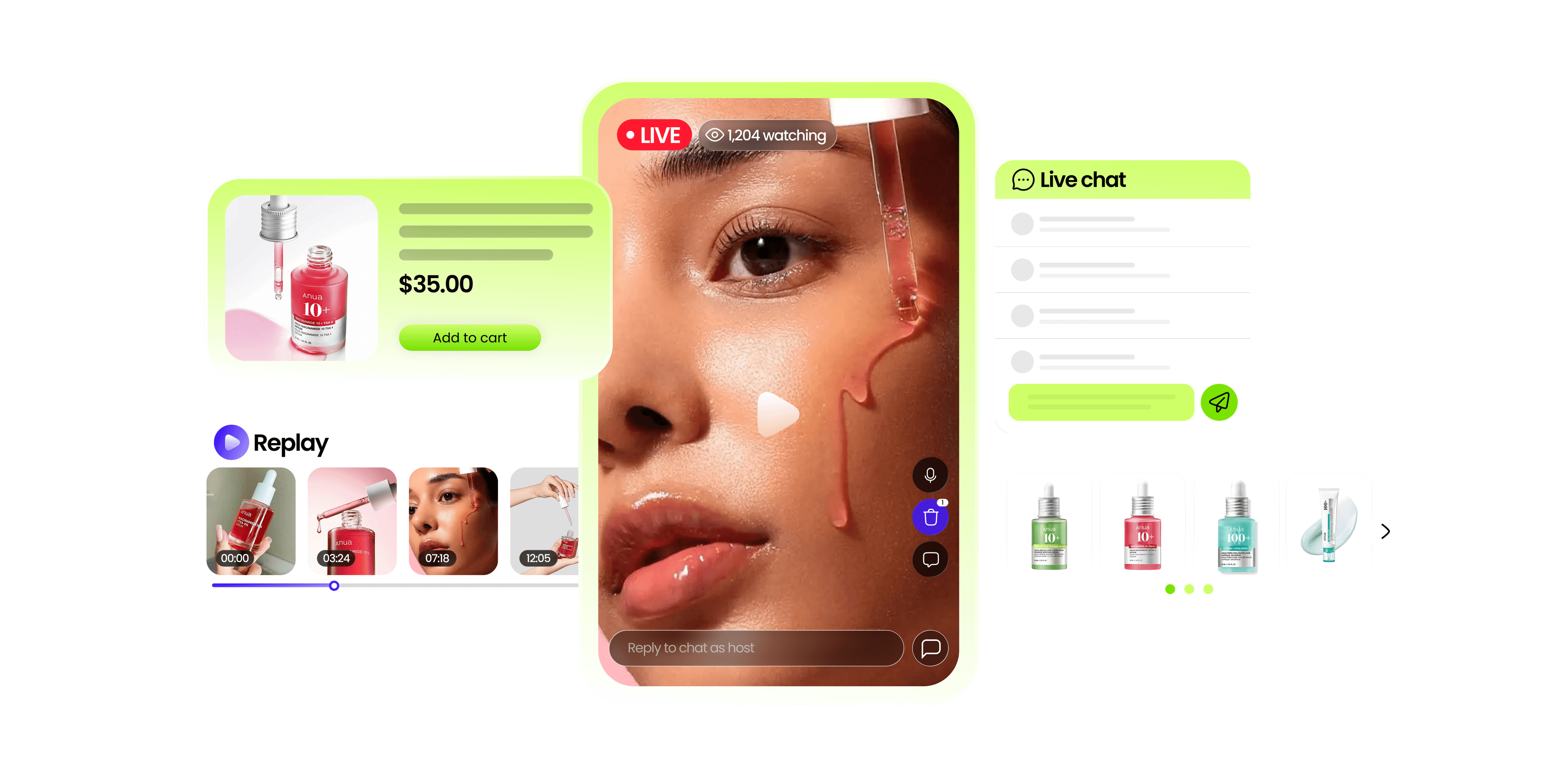 Creator hosting a live show while the brand controls products and chat