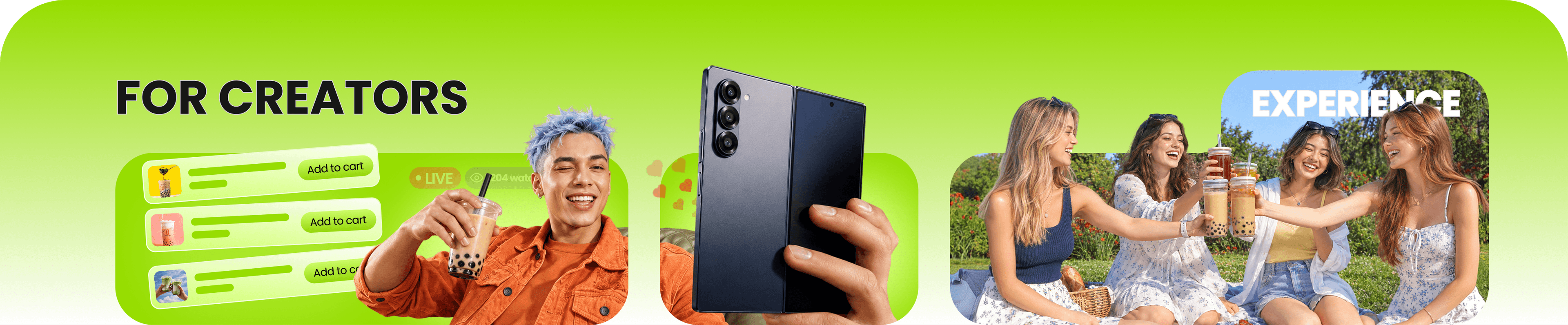 For creators: creator hosting a live show on mobile with shoppable product cards