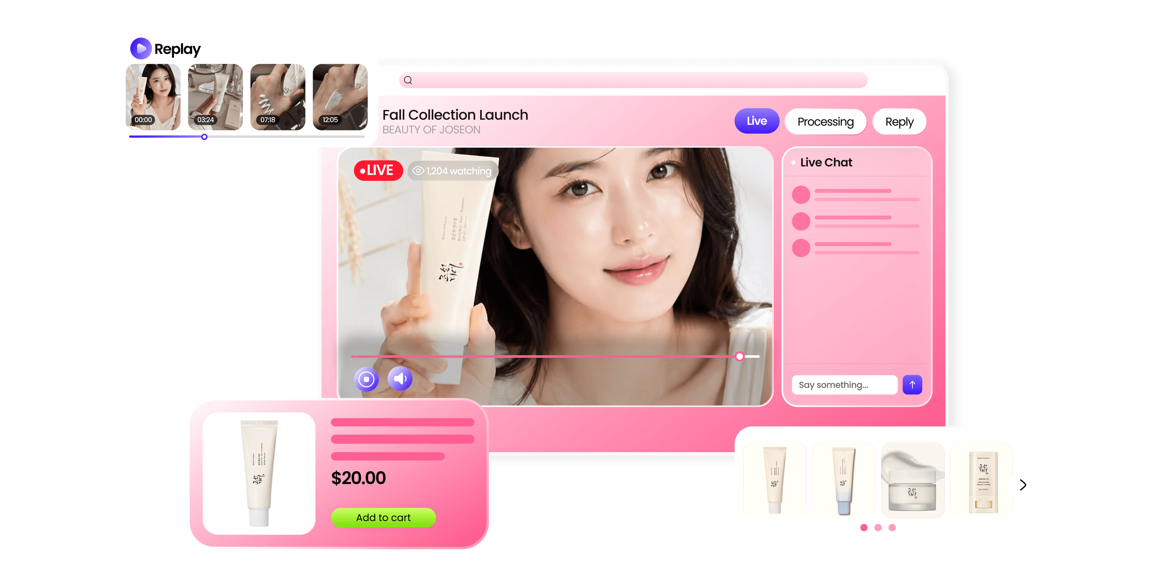 Brand team hosting a live shopping show on their own storefront